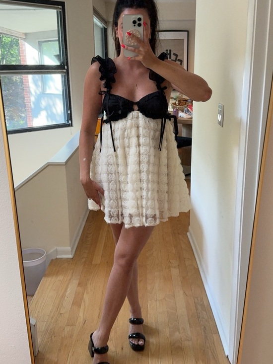 For Love And Lemons Dresses & Skirts - Black & Ivory Ruffle Strap Babydoll Dress